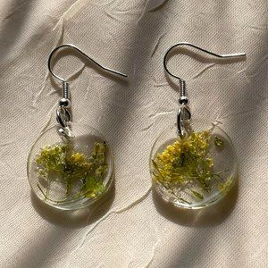 Handmade Green and Yellow UV Resin Floral Circle Earrings